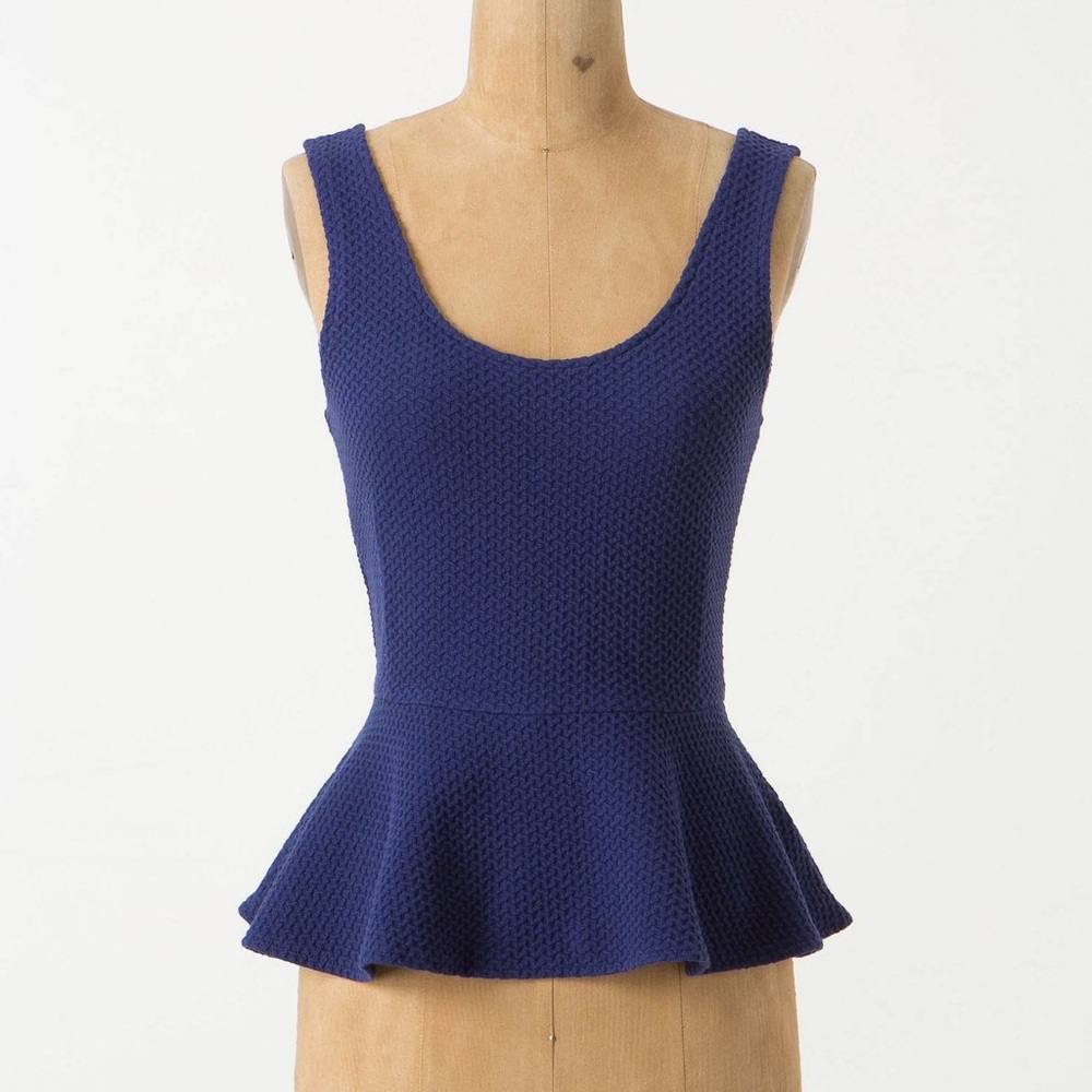 NWOT Ganni textured navy peplum top